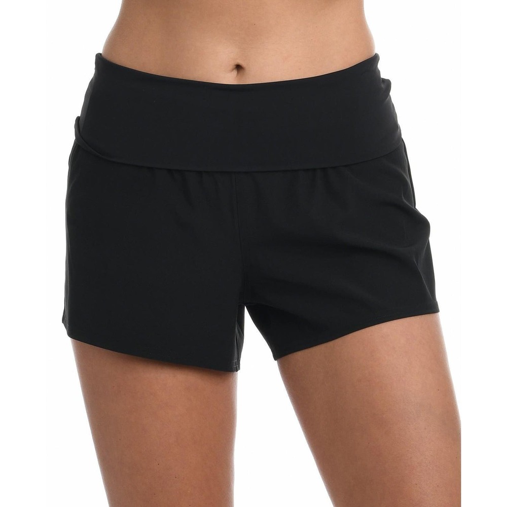 La Blanca Womens Soft Waistband Board Shorts Size L Black Fold Over New 3"